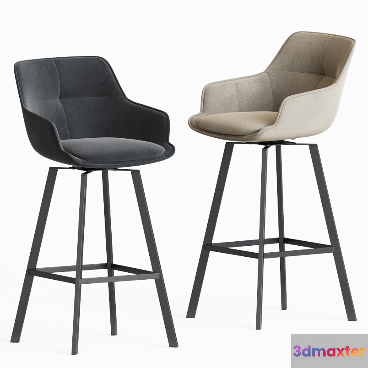 Black Krystoffer Velvet Swivel Bar Stools - No.3