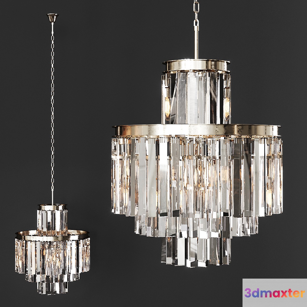 Restoration Hardware 1920S ODEON CLEAR GLASS FRINGE 4-TIER CHANDELIER Nickel 3D Max
