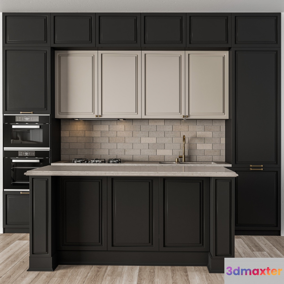 Kitchen NeoClassic - Black and Cream Set 23 3D Max