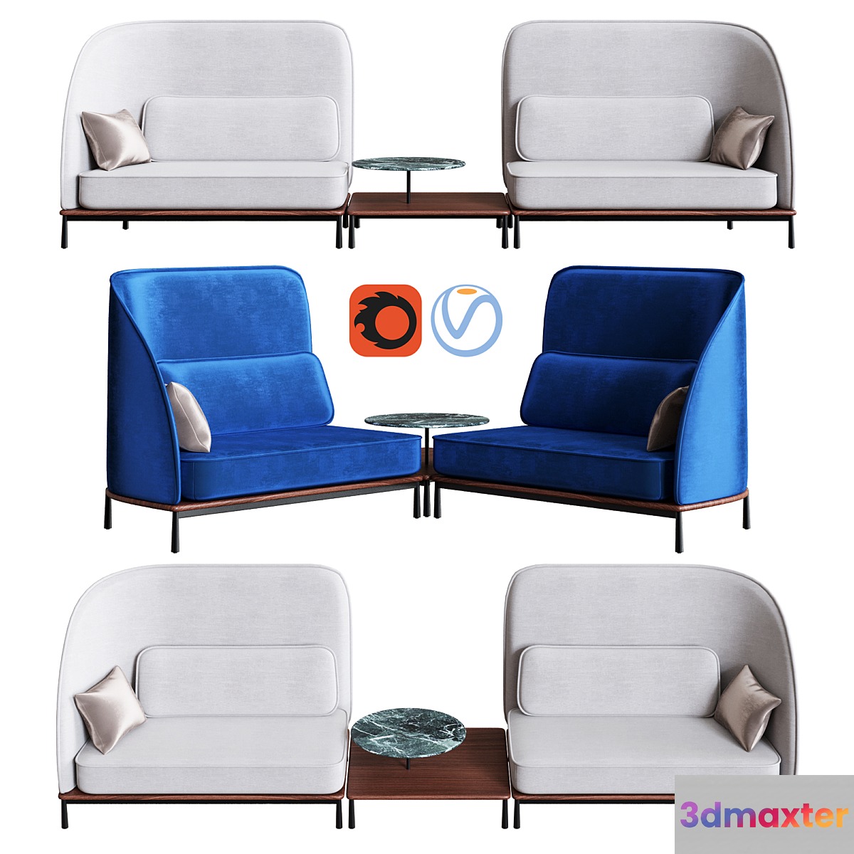 Stellar Works - Arc Sofa Highback Love Seat L _ R & Arc Coffee Table 3D Max