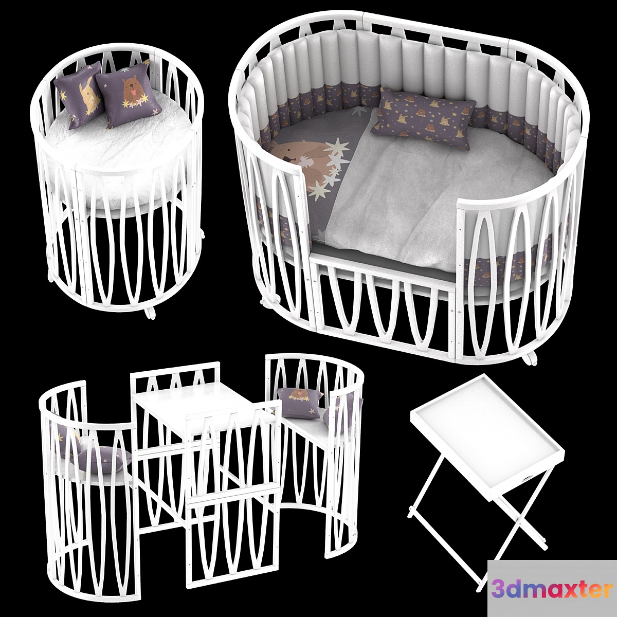 Children's transforming bed 10 in 1 Incanto Estel Acqua white 3D Max
