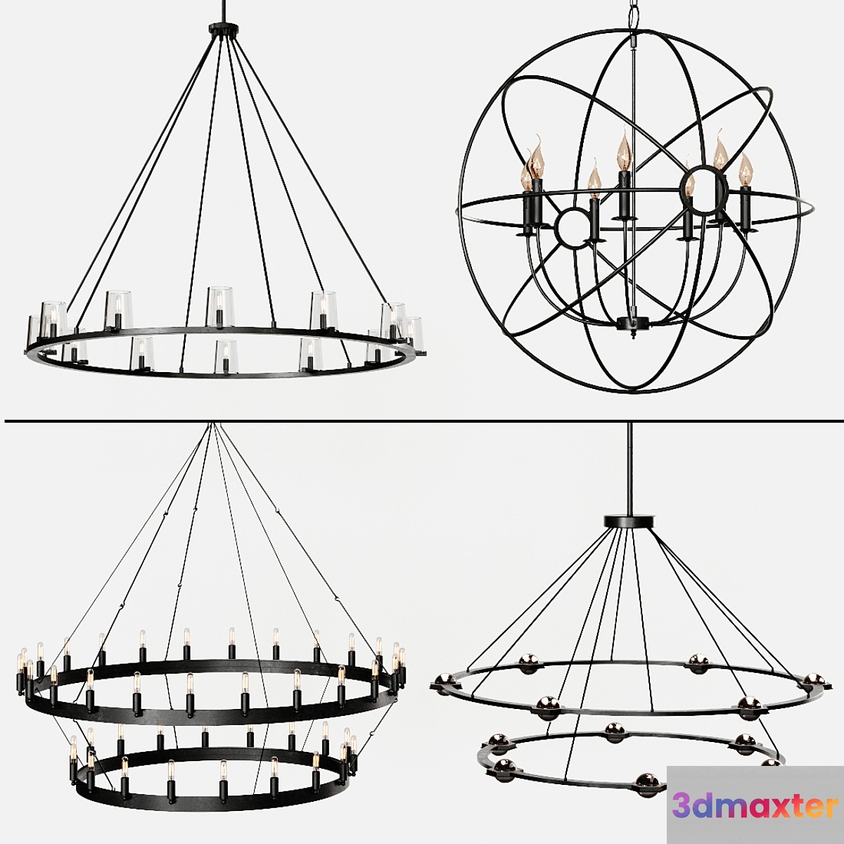 4 type Restoration Hardware Round Chandelier Set 004 3D Max