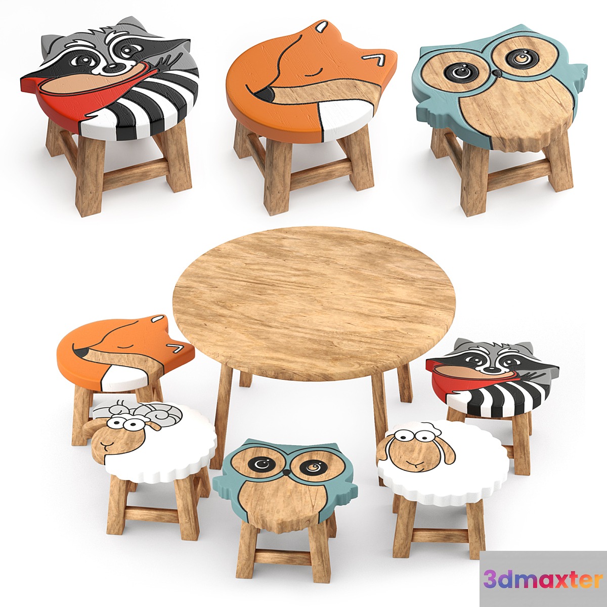 kids furniture01-animal chairs 3D Max