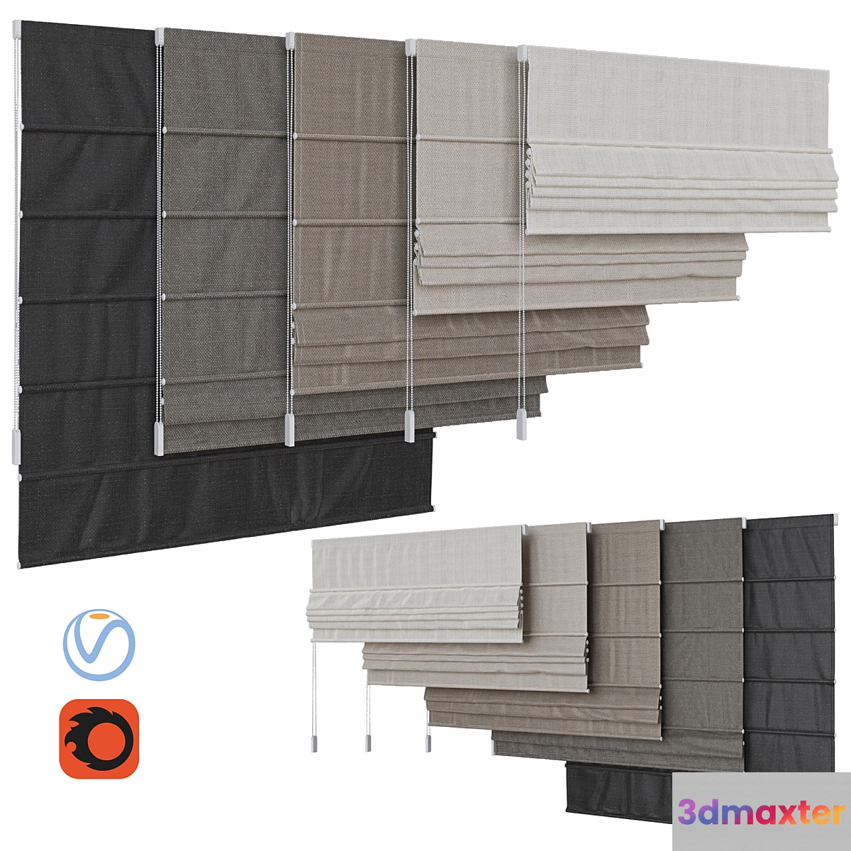 Set of Roman blinds 6 3D Max