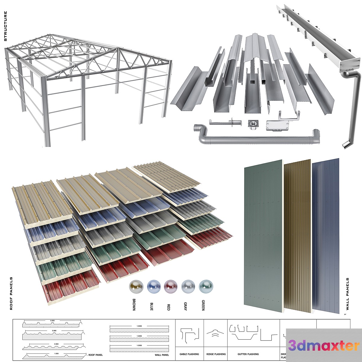 sloped roof-sandwich panel 3D Max