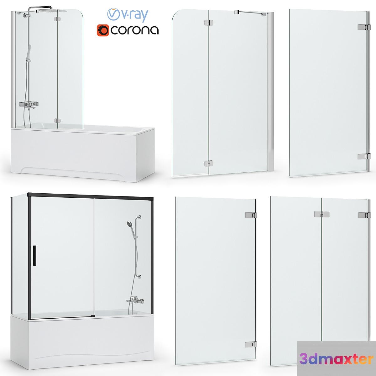 Bath and bath screens Radaway and Villeroy & Boch set 108 3D Max