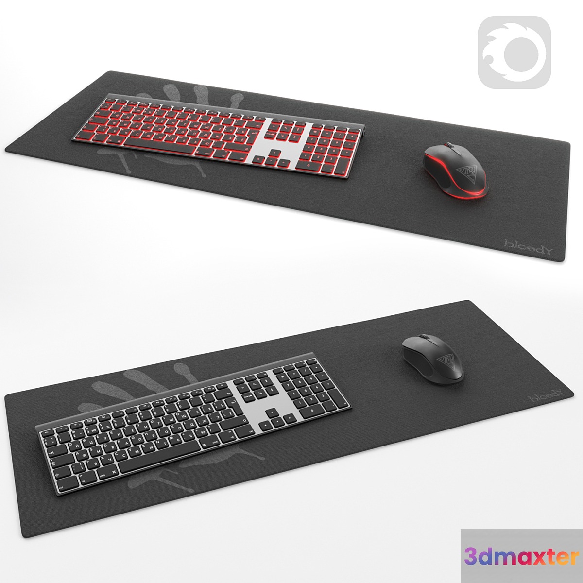 Set of keyboard computer mouse and mouse pad 3D Max