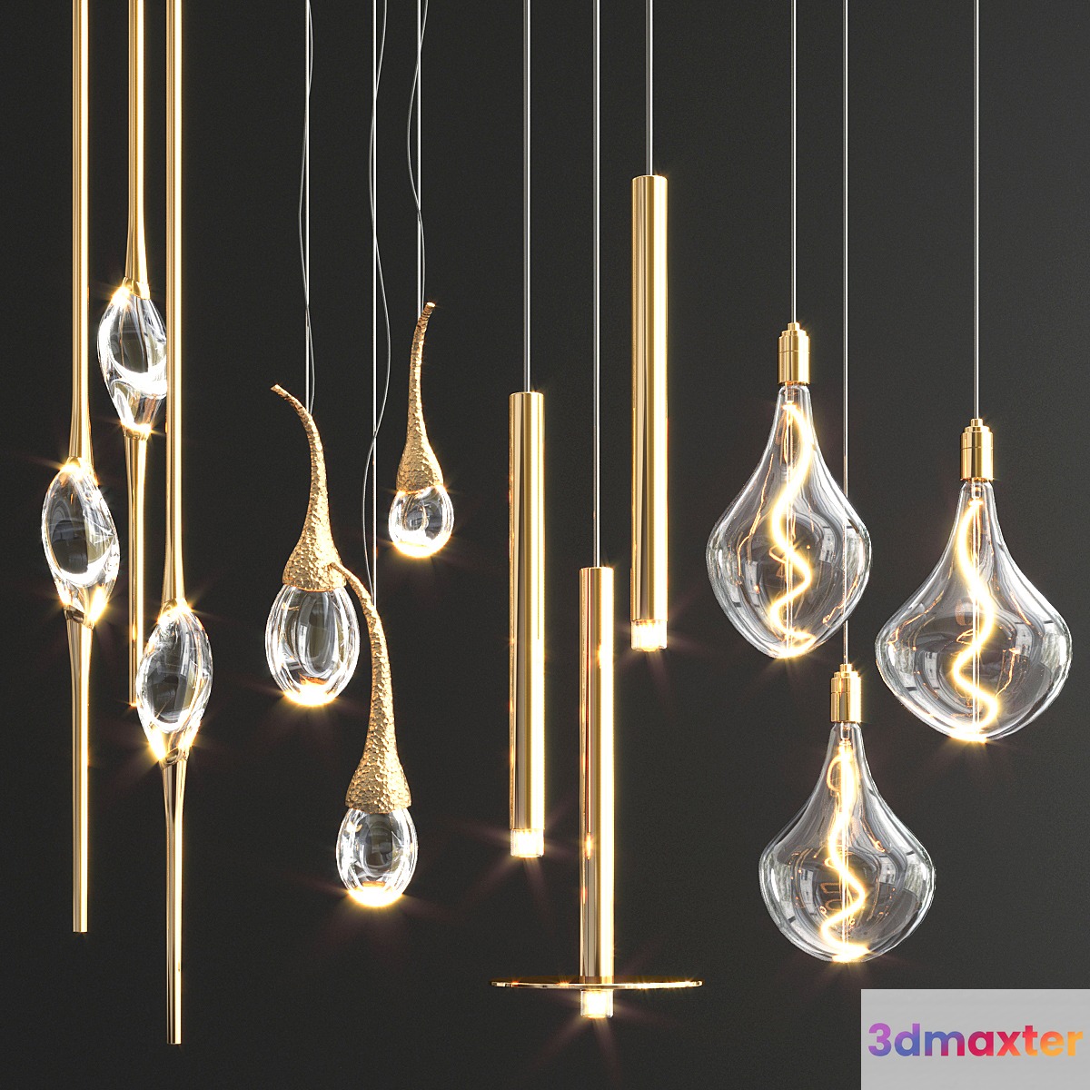 Four Hanging Lights_70 3D Max