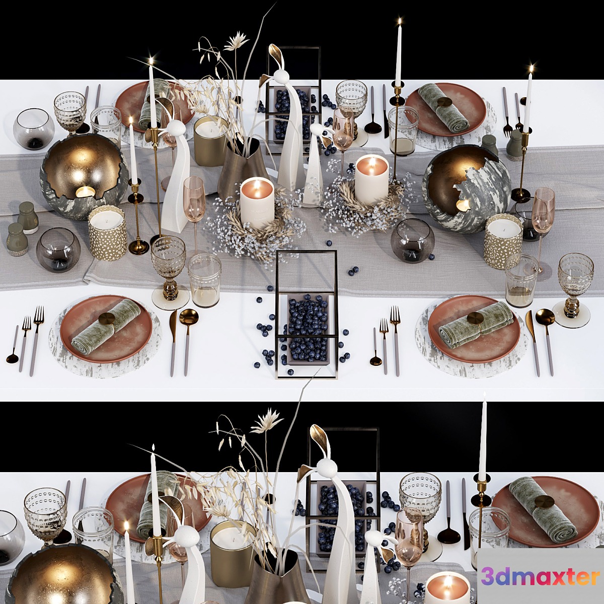 Luxury table setting _ wreath 3D Max