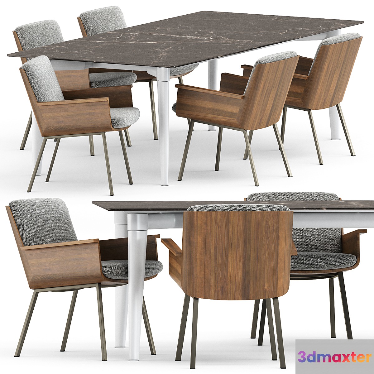 DAIKI OUTDOOR DINING LITTLE ARMCHAIR and PENTHOUSE Table by Minotti 3D Max