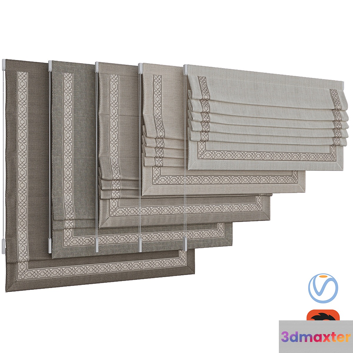 Set of Roman blinds 8 3D Max