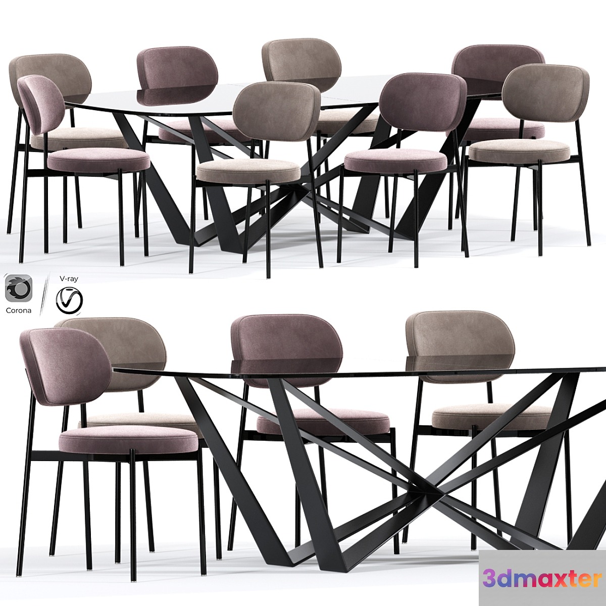 Beaufort Upholstered Dining Chair Table 3D Max