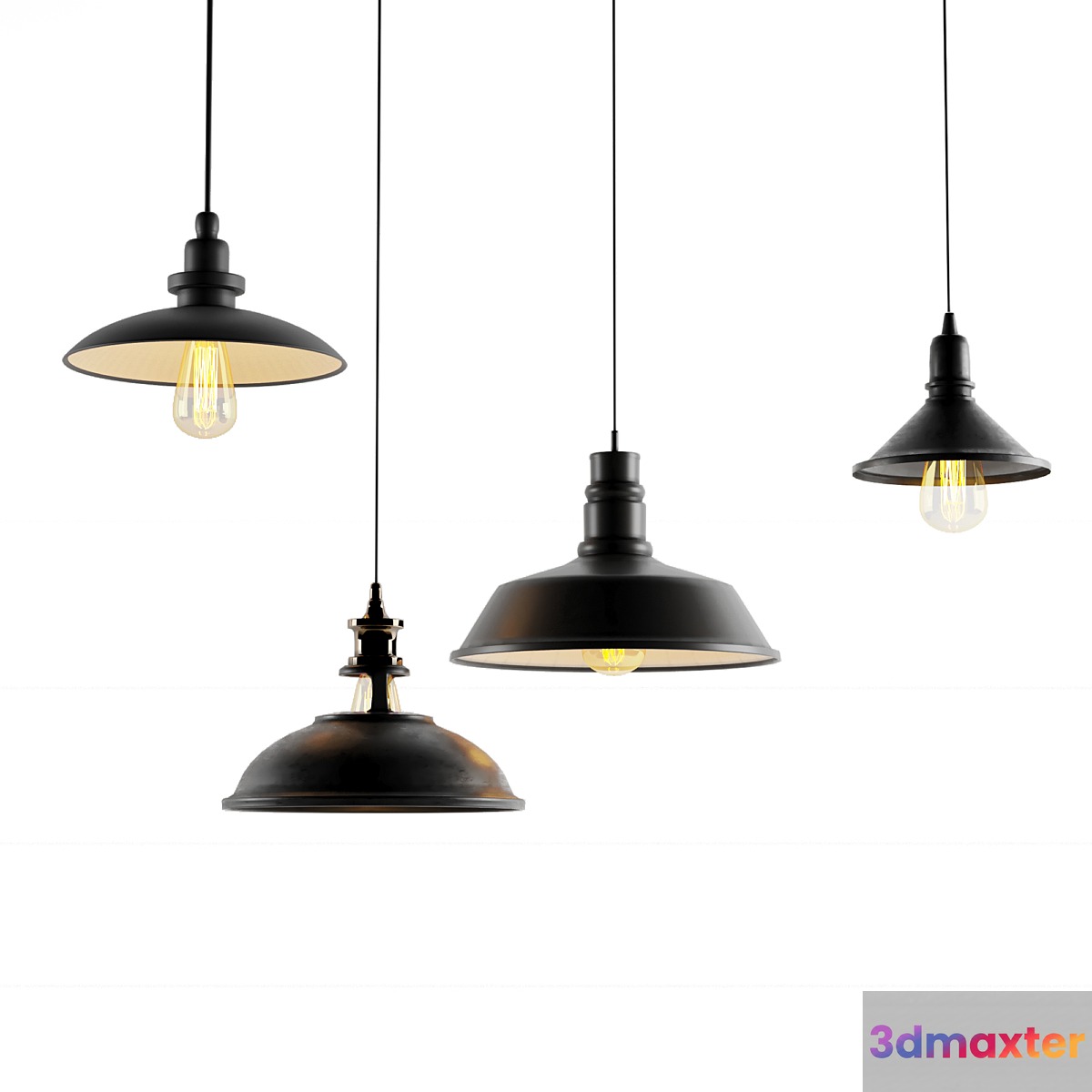 4 black cast industrial chandeliers
