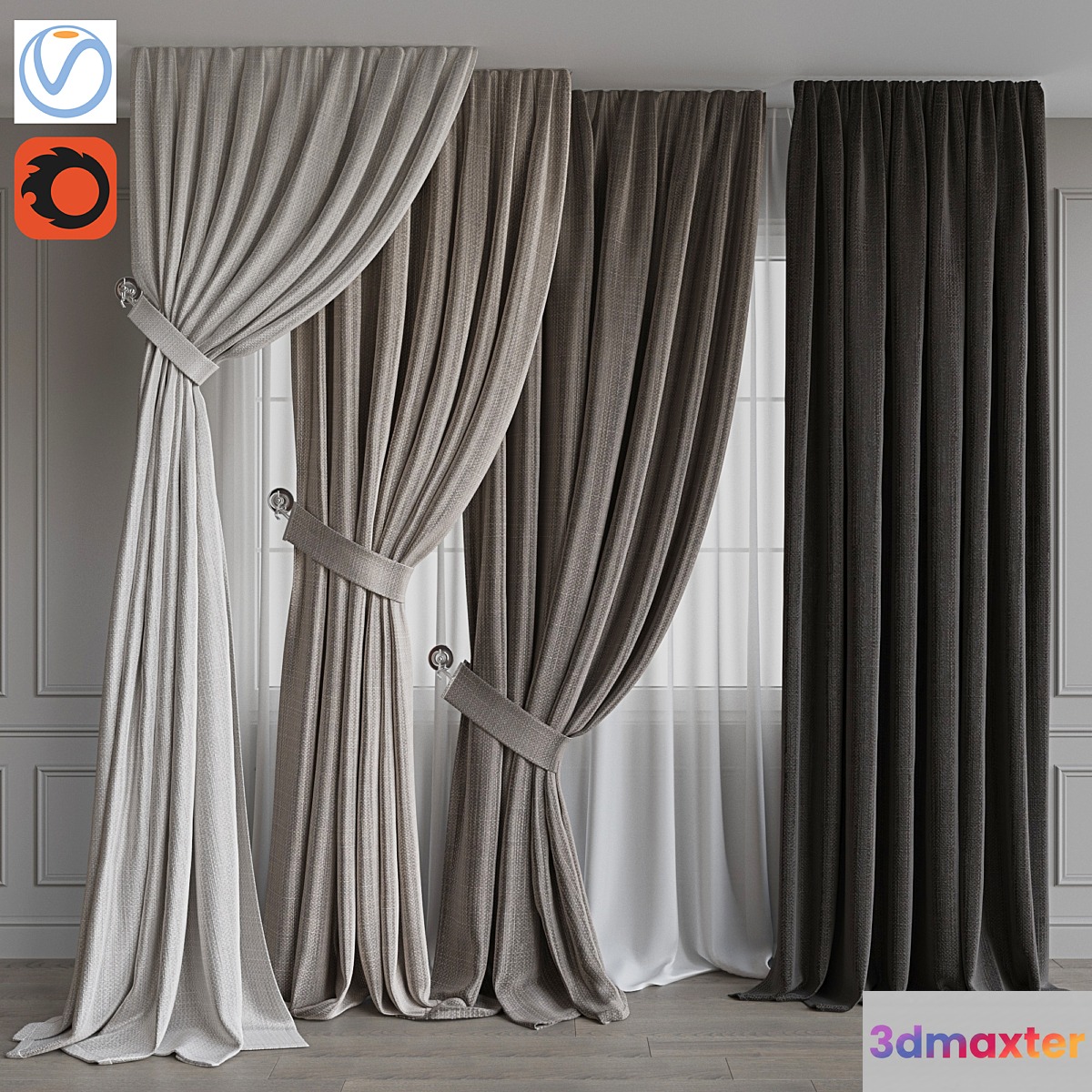Set of curtains 77 3D Max