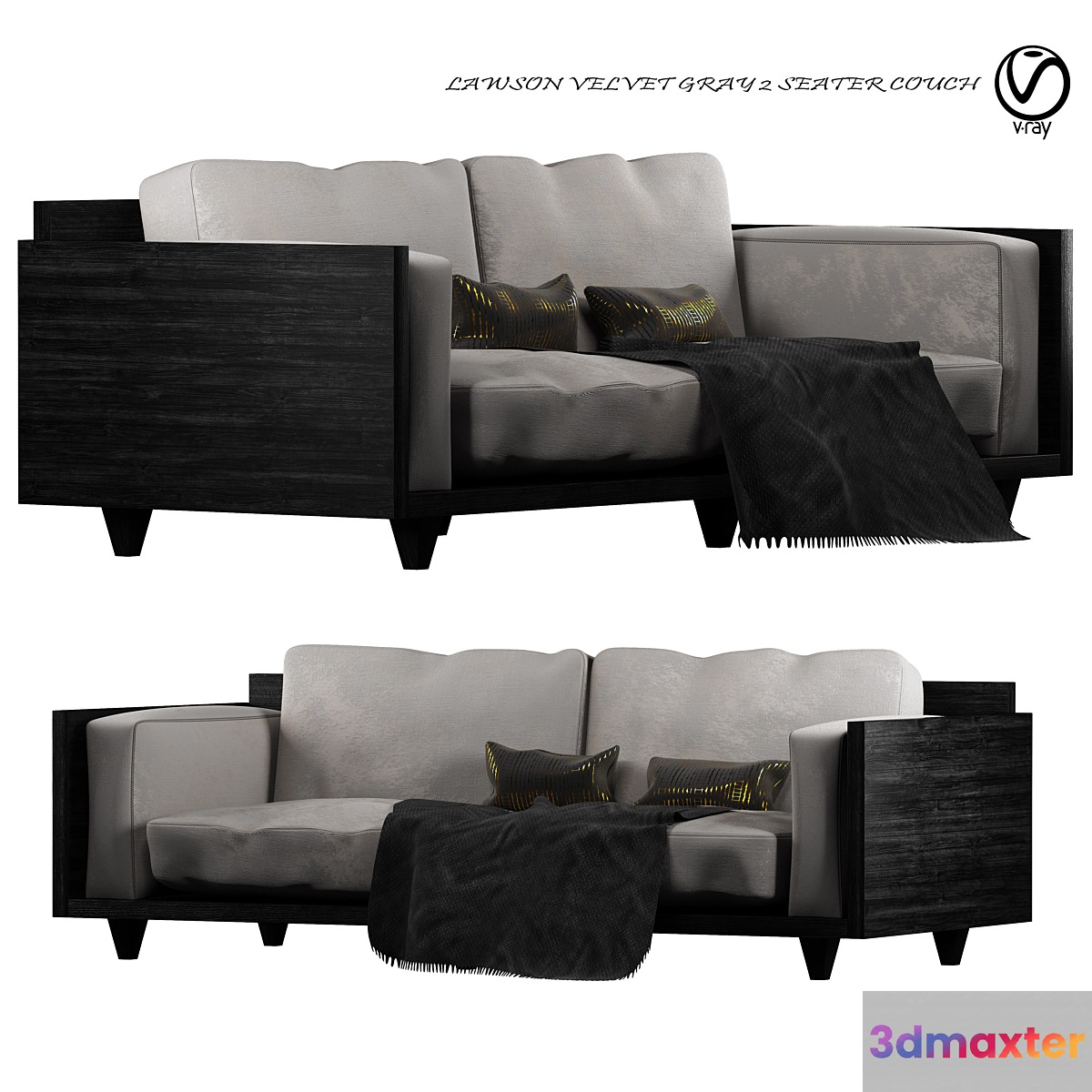 Lawson Velvet Gray 2 Seater Couch