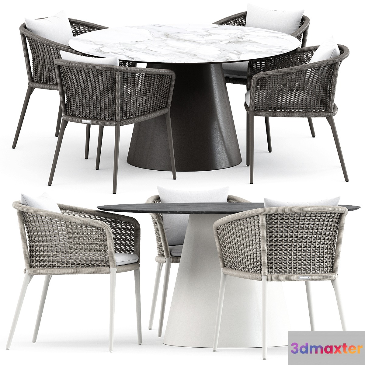 knot armchair and cone ii dining table round 140 by janus 3D Max