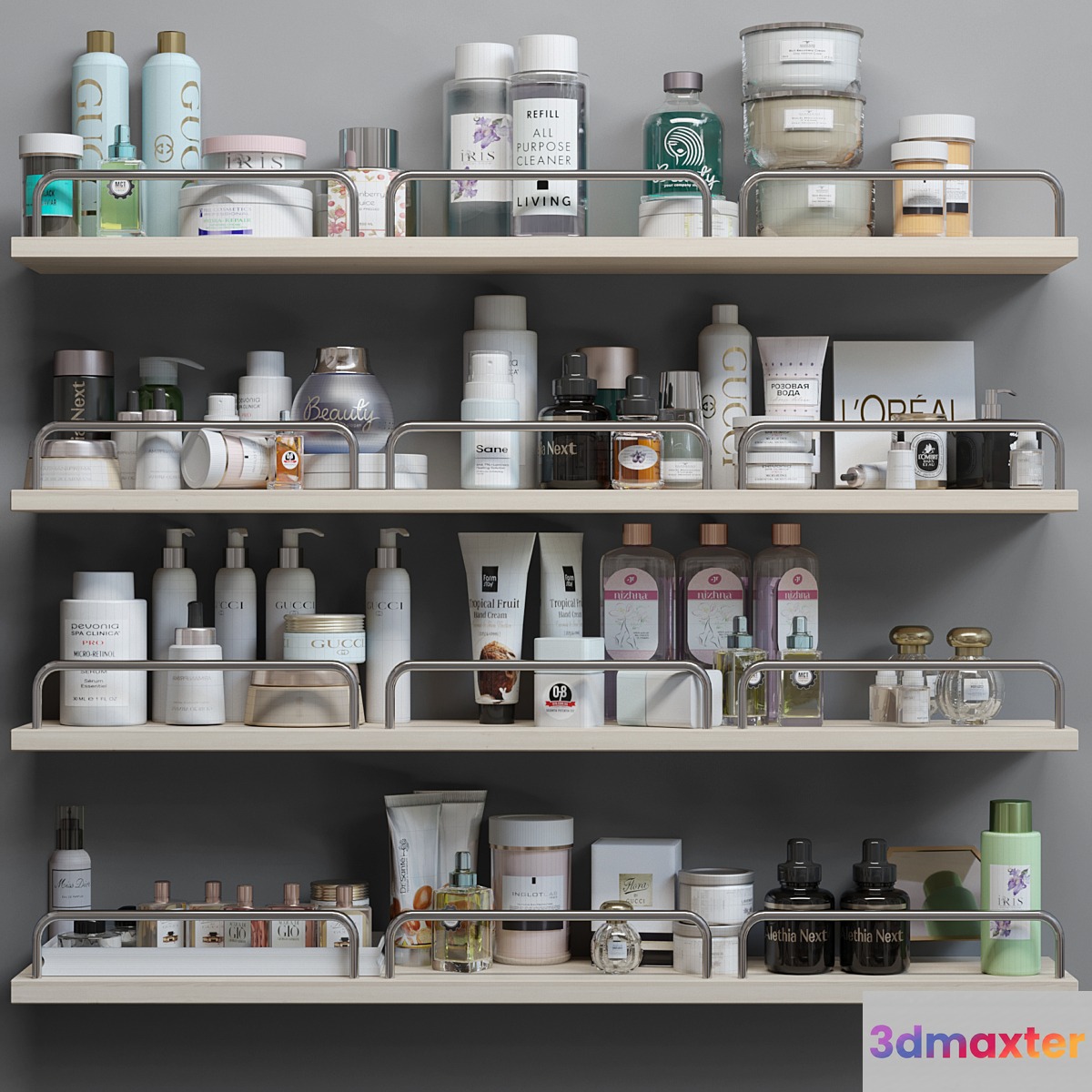 Shelf with a set of cosmetics in a supermarket or for beauty salons 23 3D Max