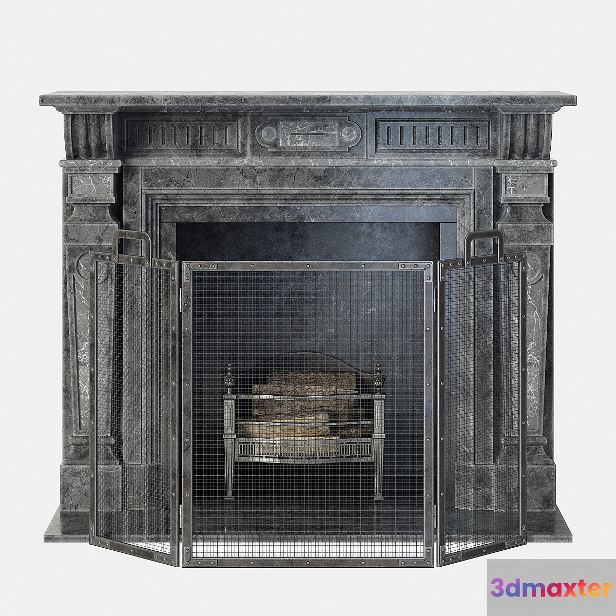 Classic stone fireplace 3D Max