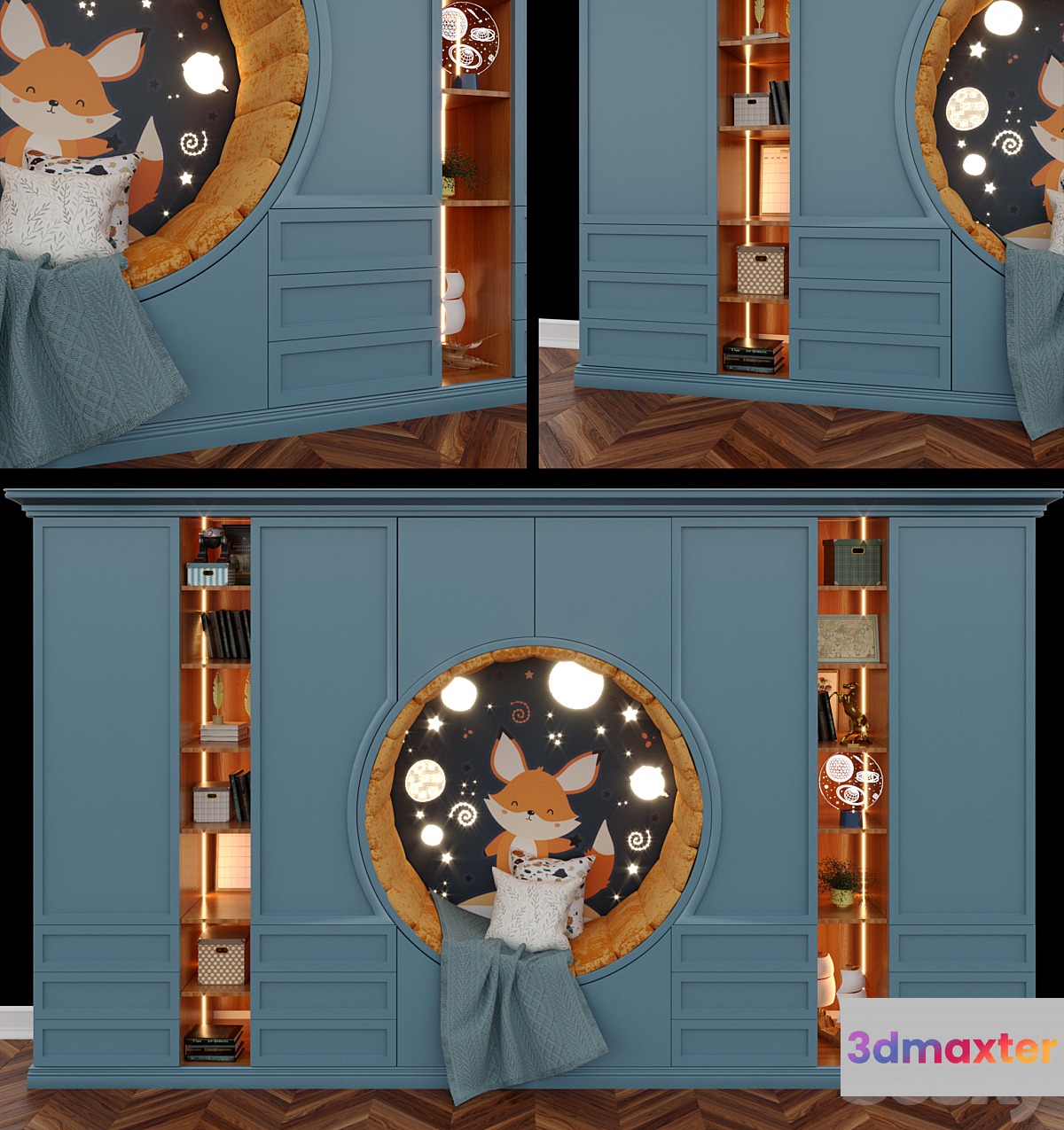 Wardrobe with a seat for a childrens room 3D Max