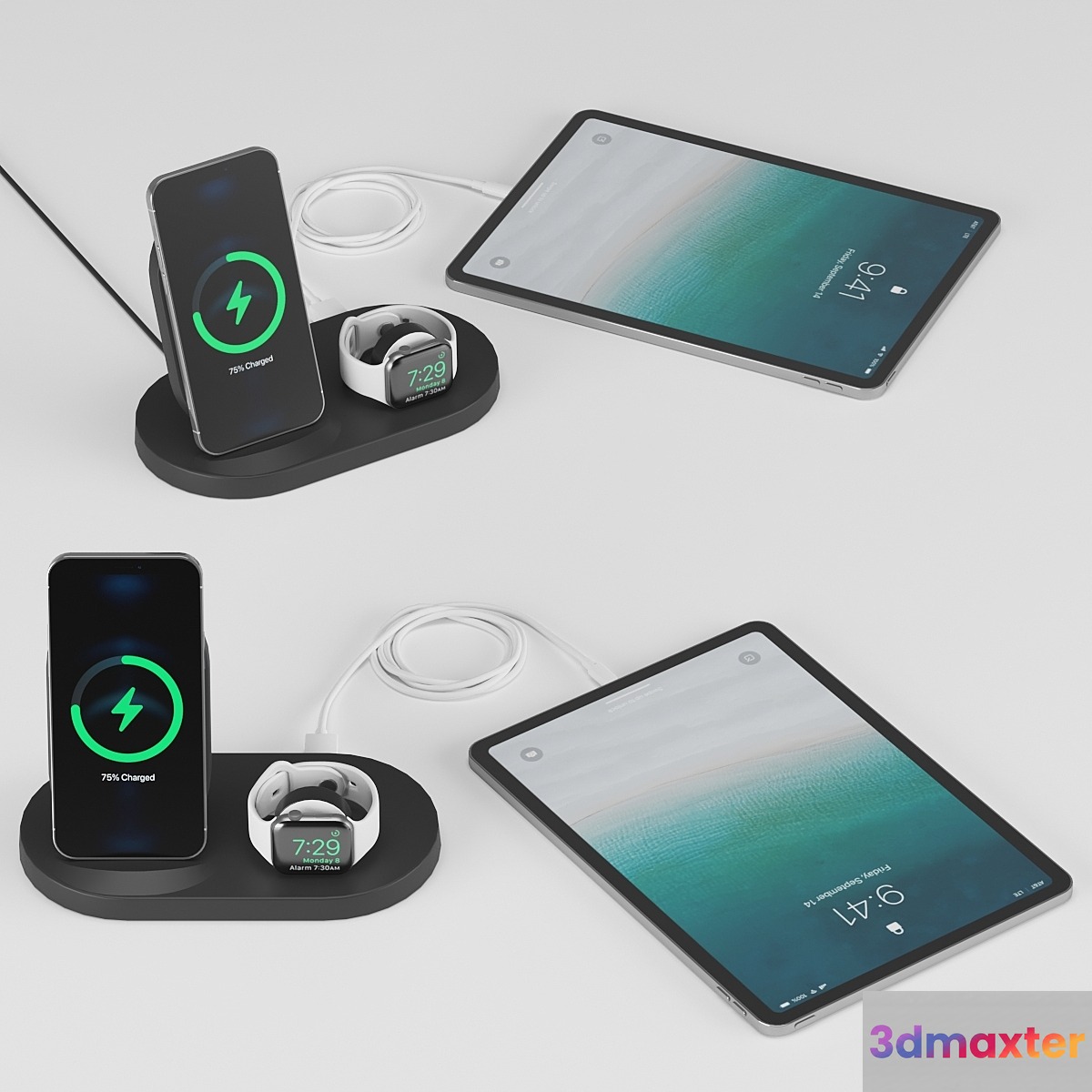BOOST↑UP™ Wireless Charging Dock for iPhone + Apple Watch + USB-A port iPad 3D Max