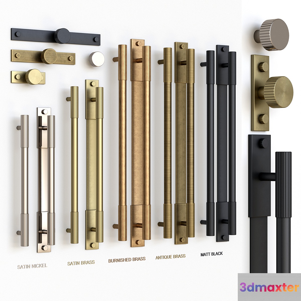 Armac Martin Knurled Mix Straight handle & knob 3D Max