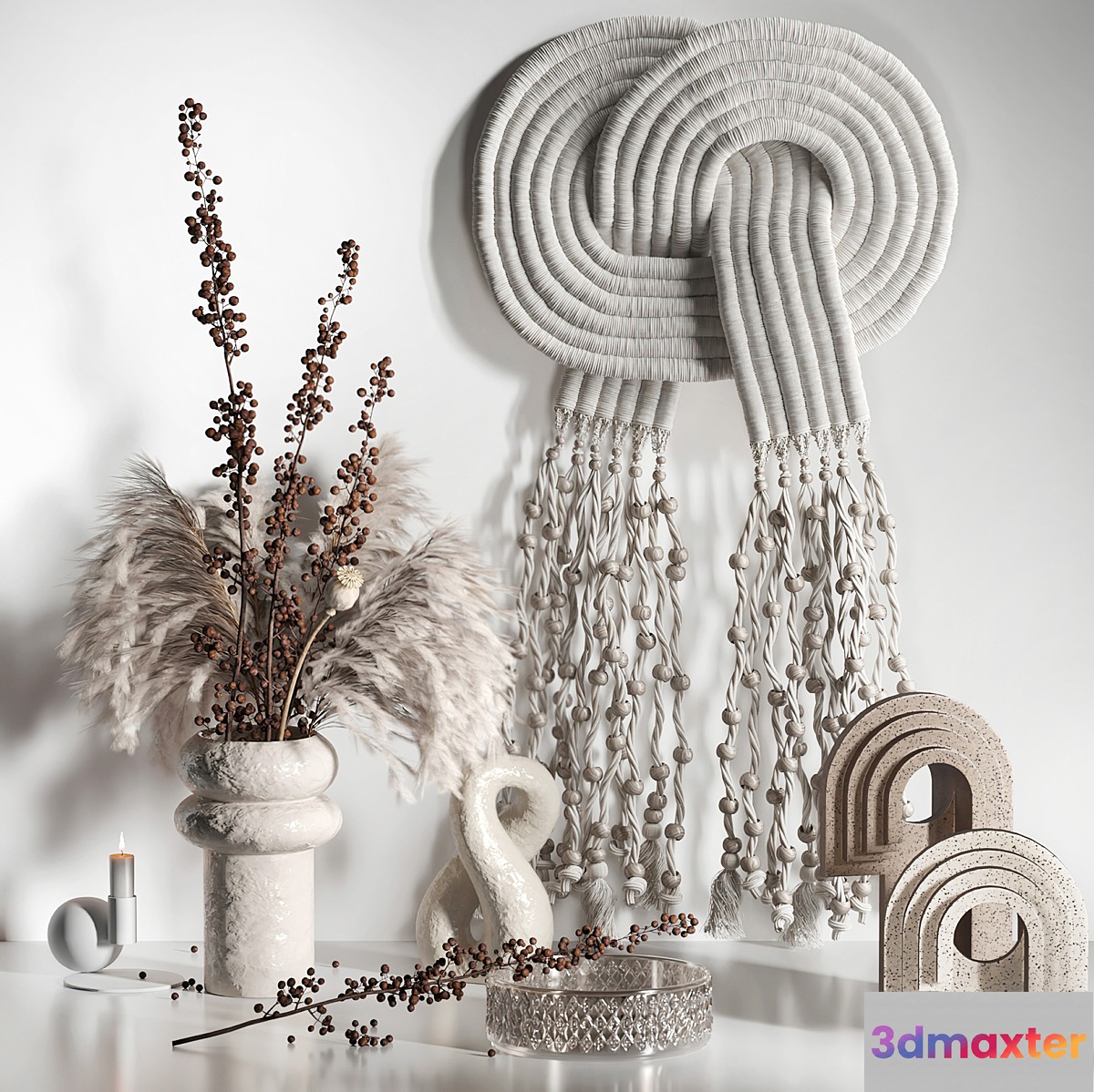 Decorative set 05 with Macrame and berry branch 3D Max