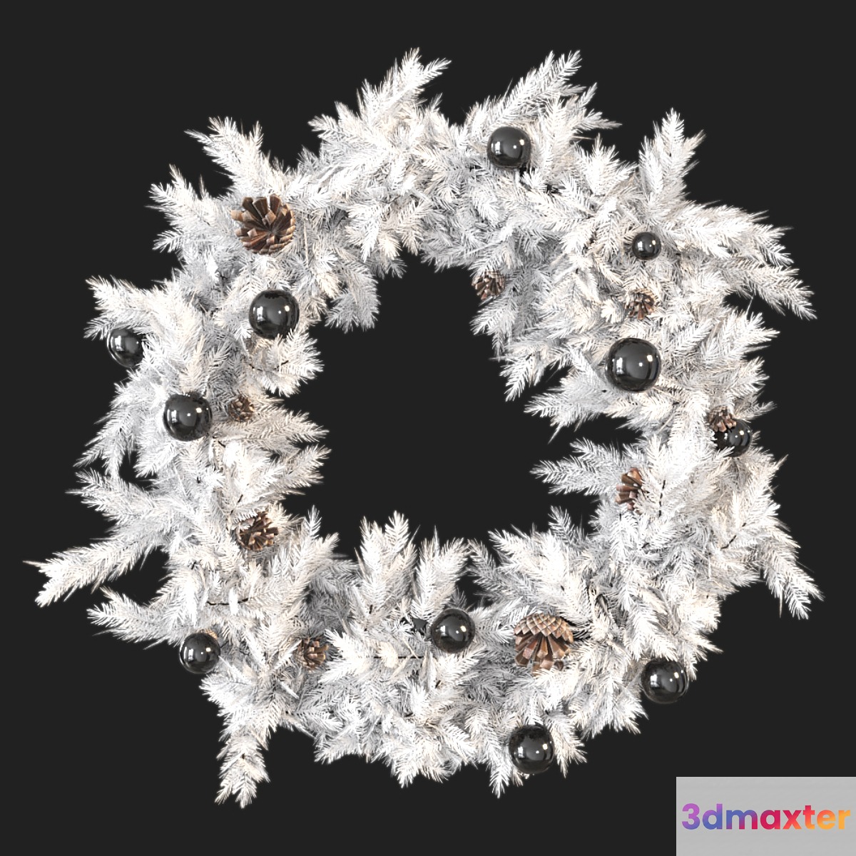 Christmas wreath with toys and pine cones 3D Max