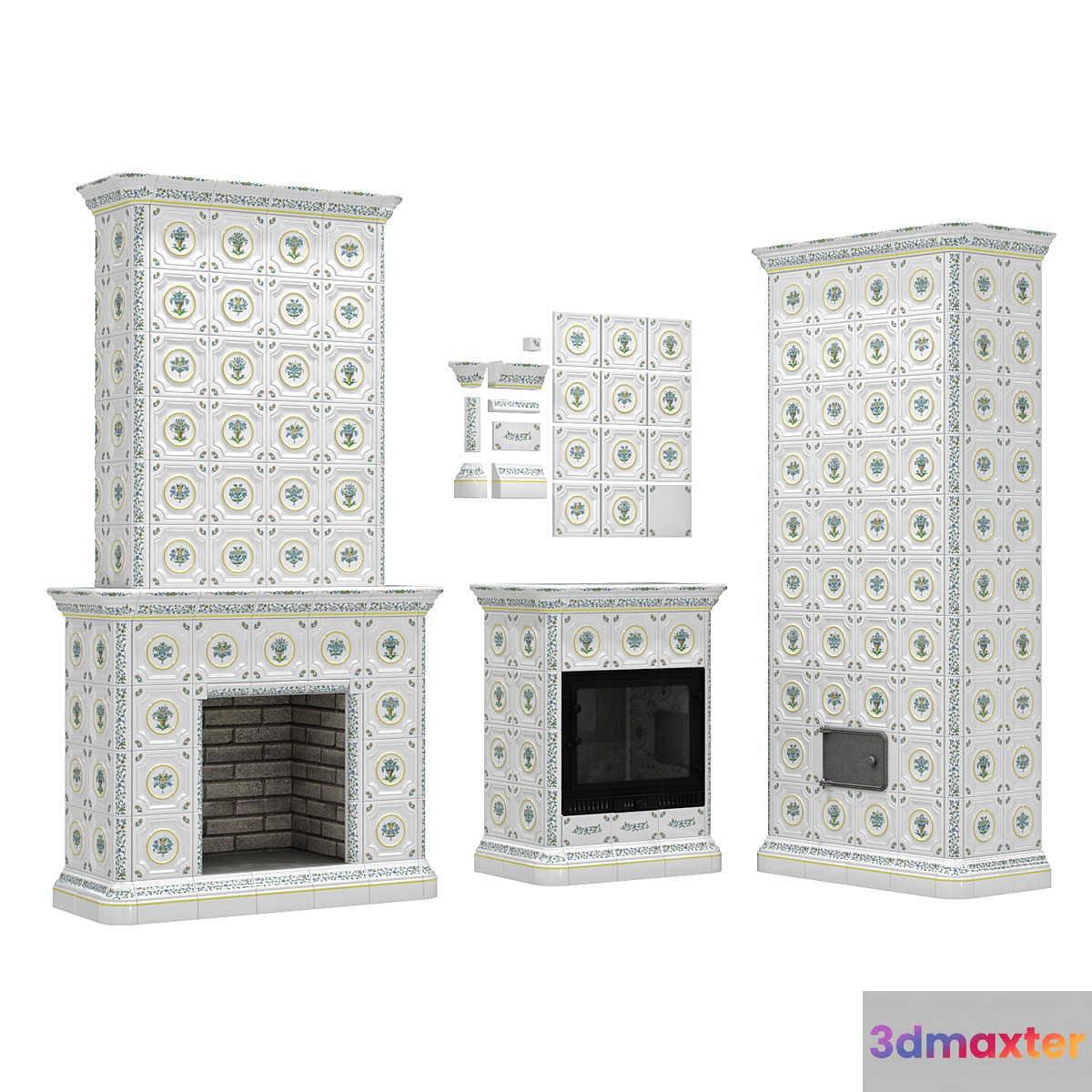 Fireplaces and stove with Provence tiles 3D Max