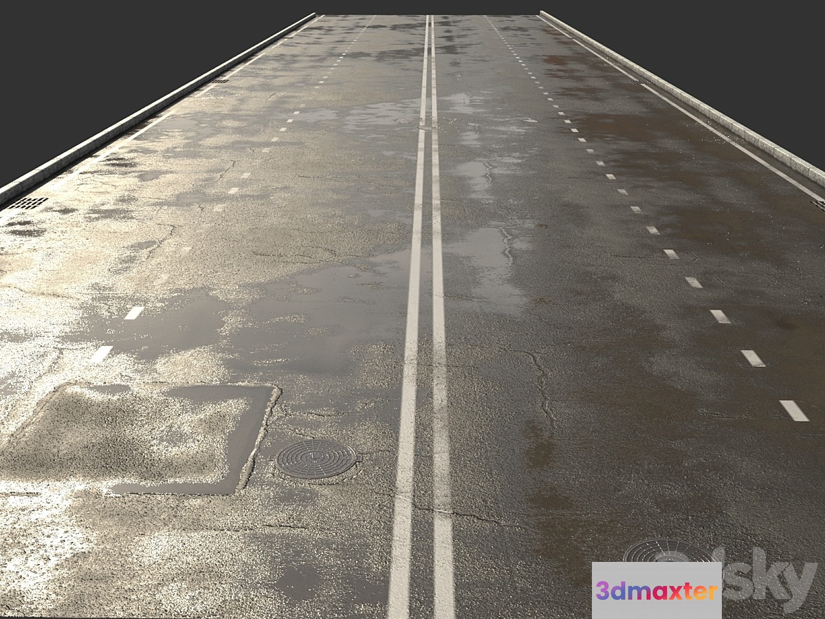 Asphalt with puddles 3D Max