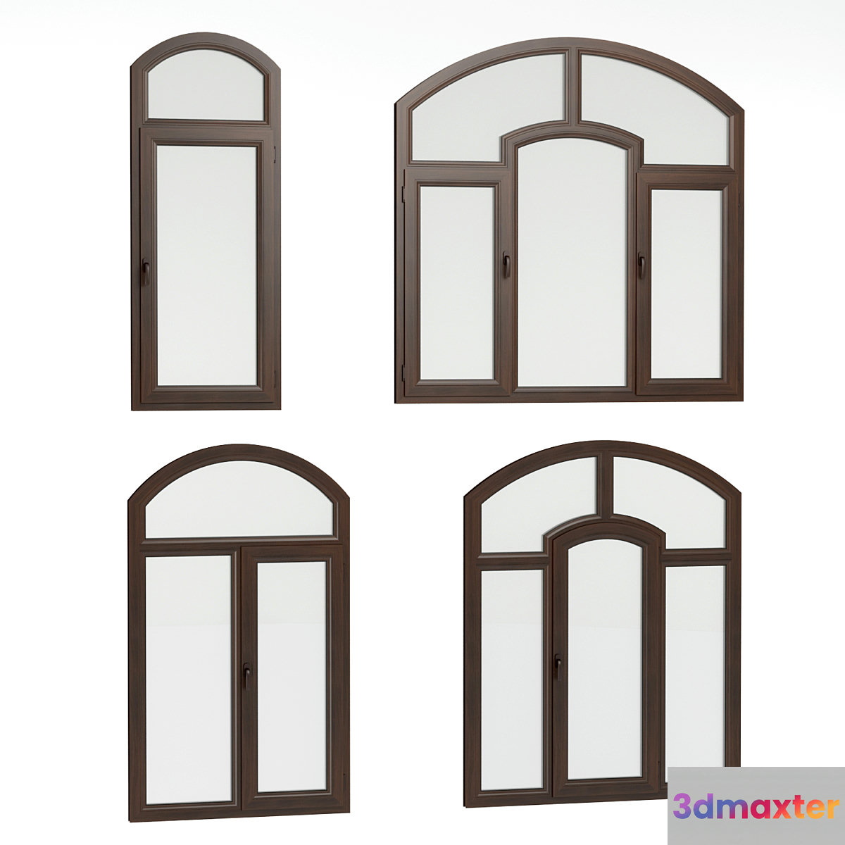 Semi-arched plastic windows 3D Max