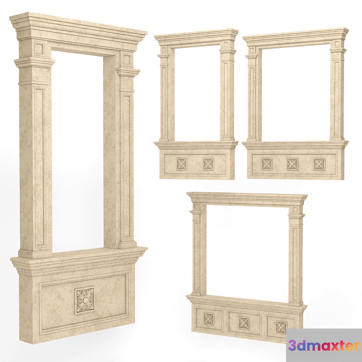 Classic rectangular window frames 4 sizes 3D Max