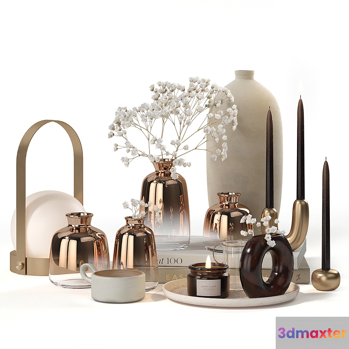 Decorative set Gold plated Translucent Glass Vases