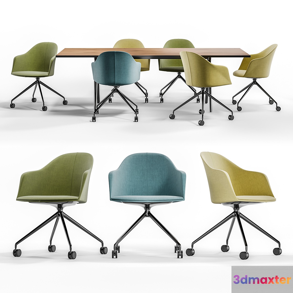 Arper CILA ARMCHAIR TRESTLE FIXED and MEETY Wood Table 3D Max