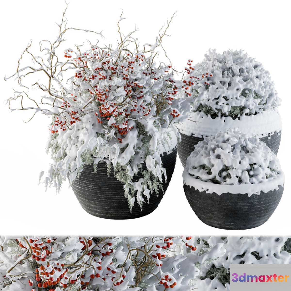 Outdoor Plants tree in Concrete Pot Snow - Set 107 3D Max