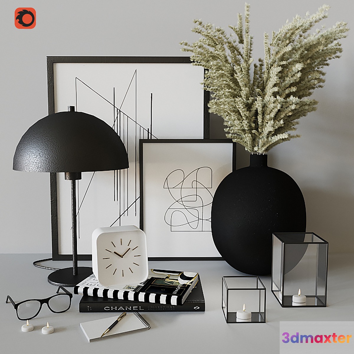 Decorative set with Black Metal Vase 3D Max