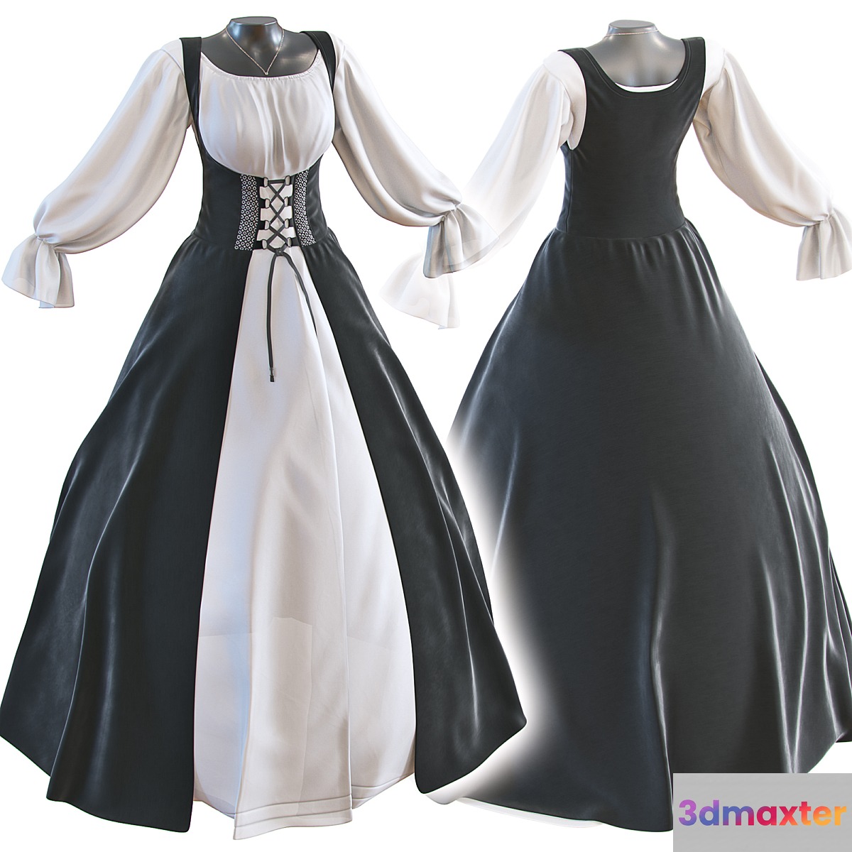 Classic women's dress 3D Max