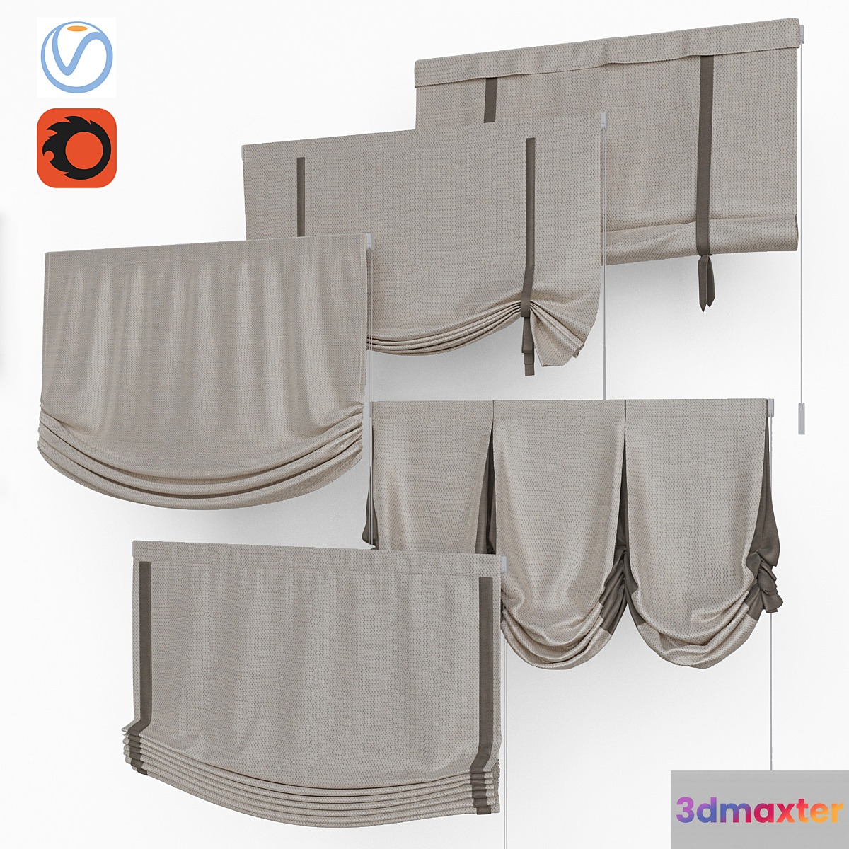 Set of Roman blinds 9 3D Max