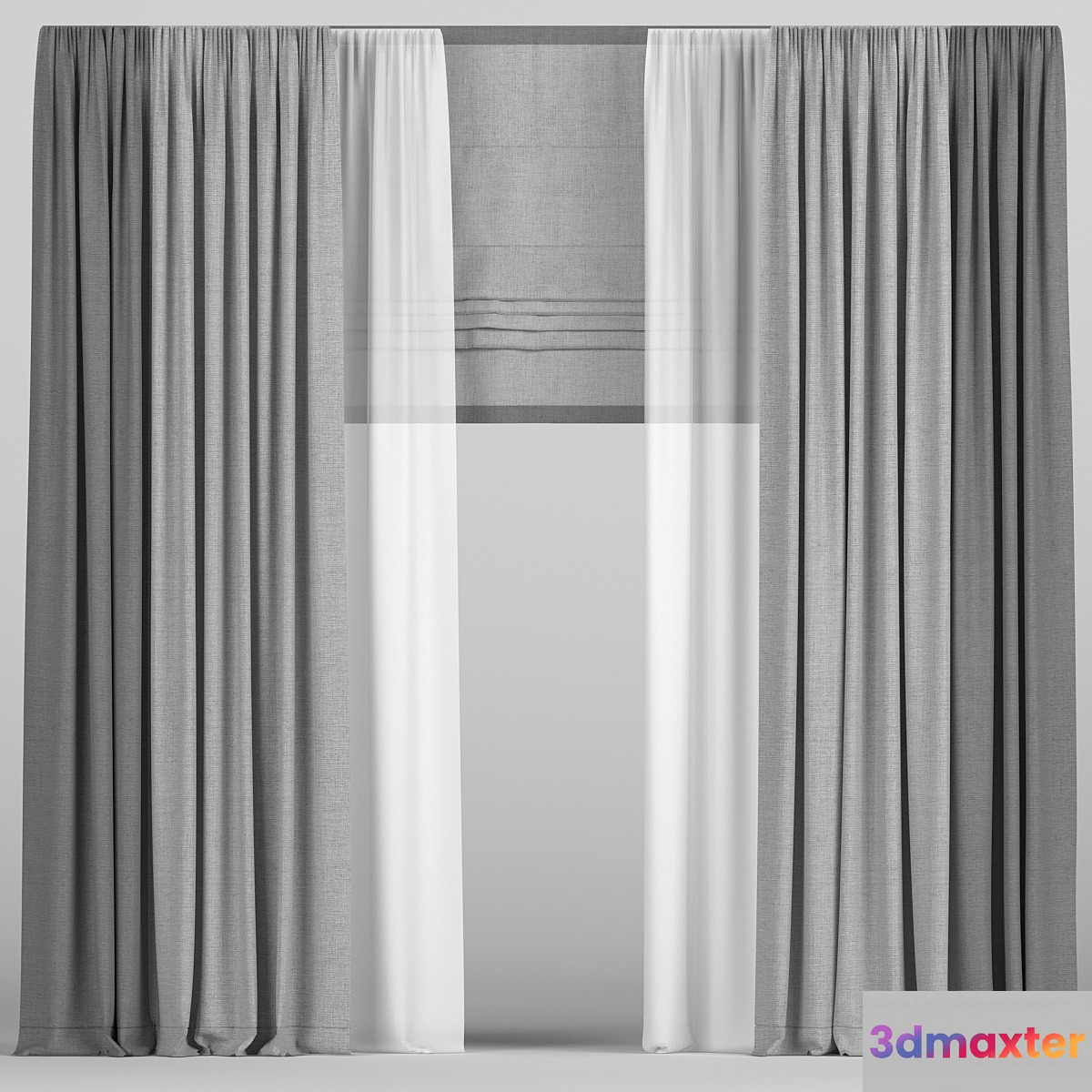 Curtains in two colors with roman 3D Max