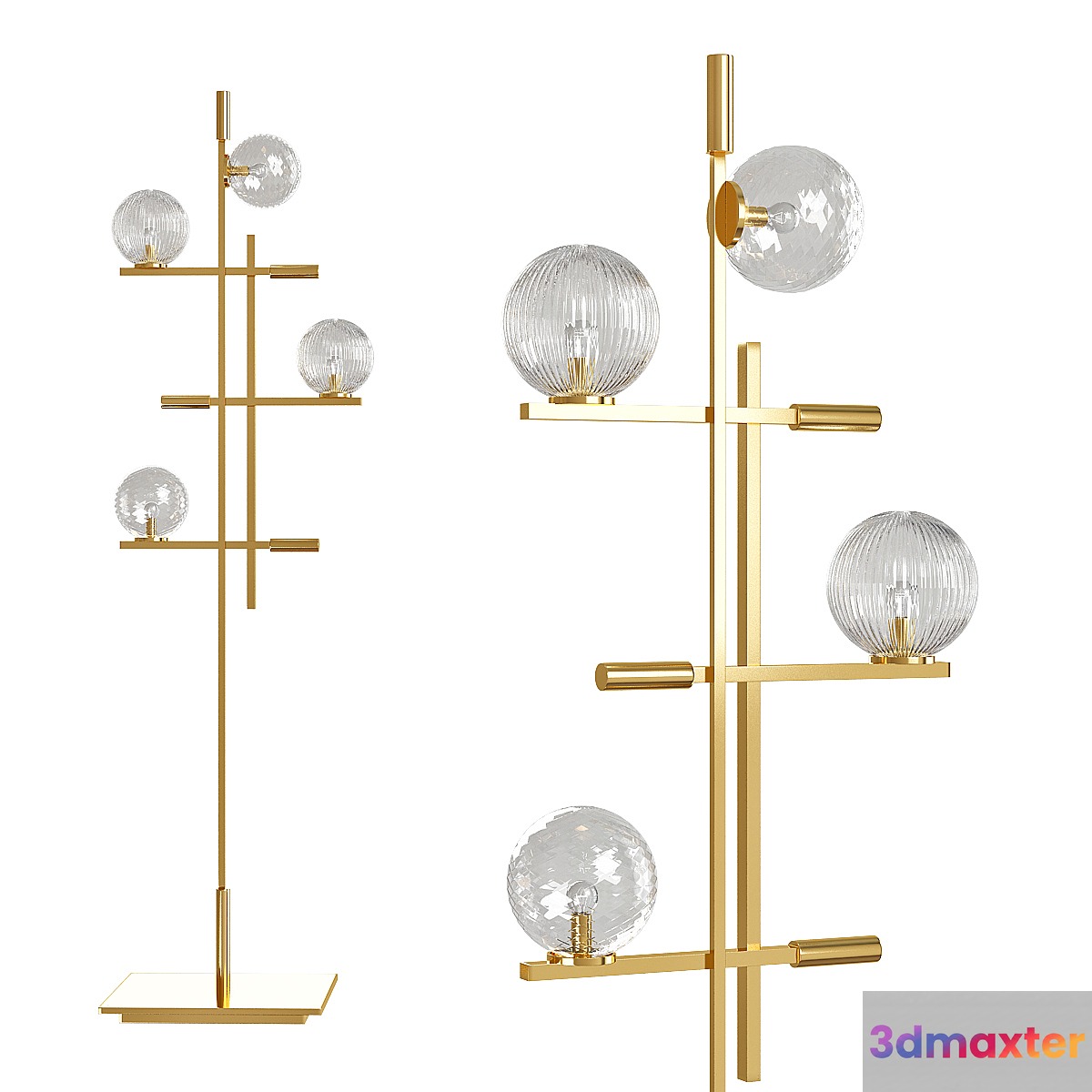 Beautiful Floor Lamp Metal Champagne Finish Murano Glass Leather Insert 3D Max