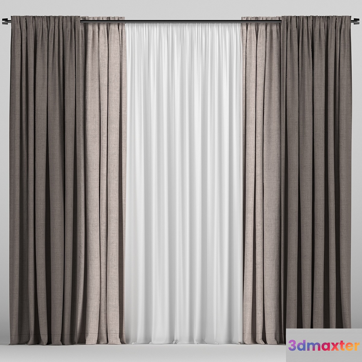 Curtains in two colors with tulle - No.2 3D Max