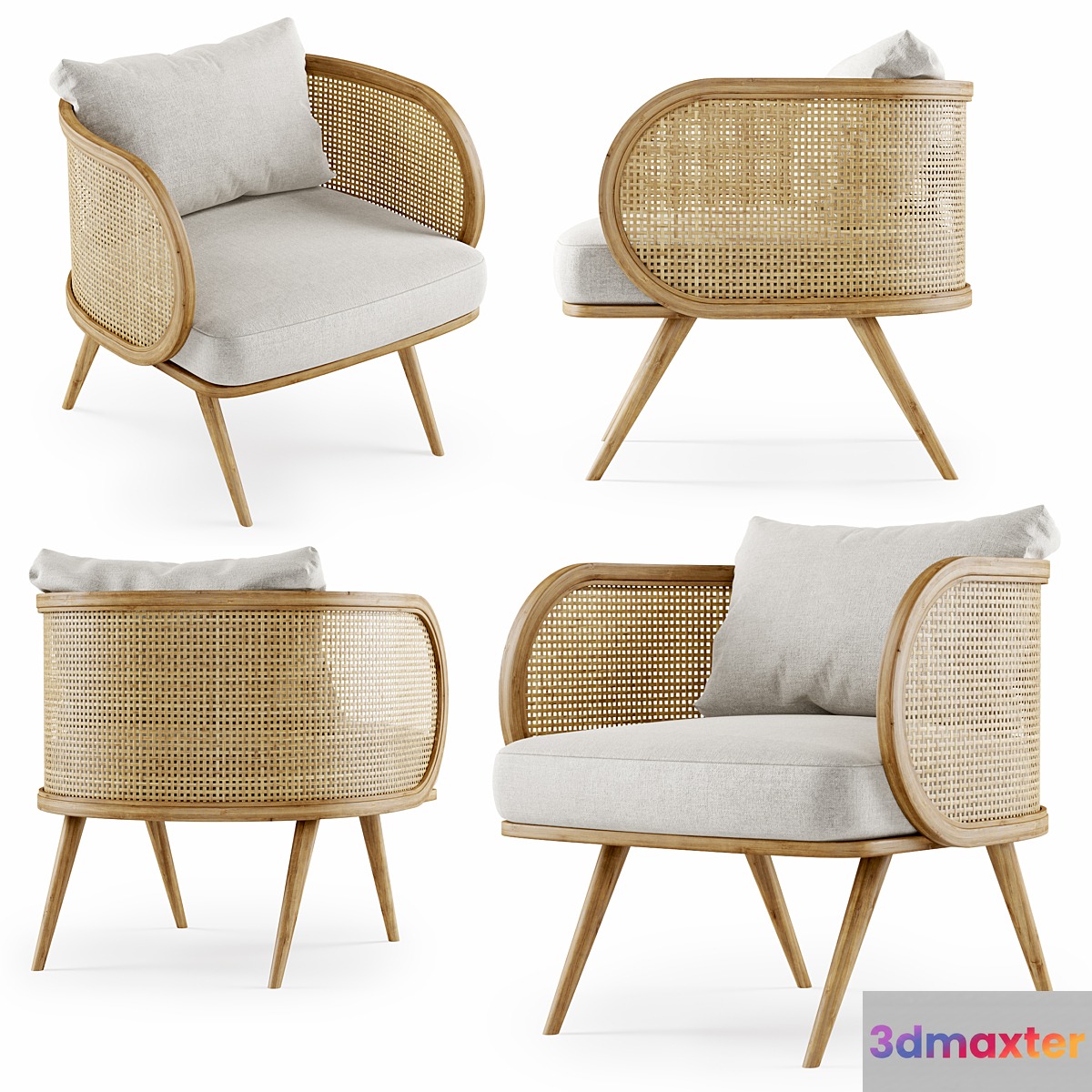 Wooden rattan lounge chair C20 by Bpoint Design _ Rattan chair 3D Max