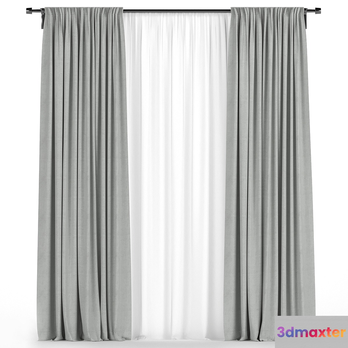 Curtains with tulle 3D Max