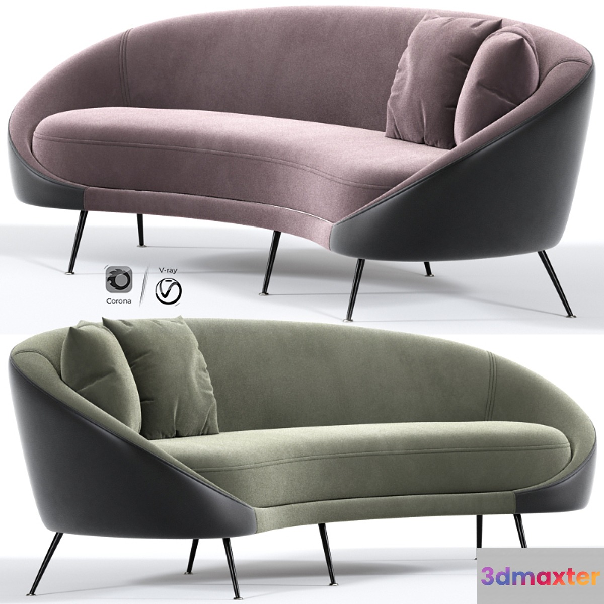 Italian Mid Century Modern Curved Sofa 3D Max