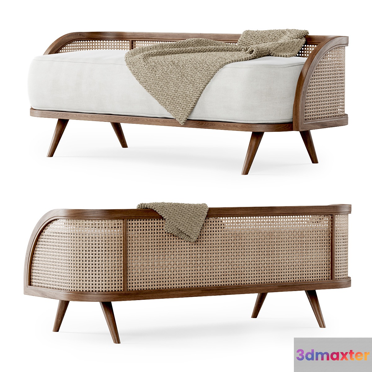 Garden ottoman LV _ Wooden rattan bench 3D Max