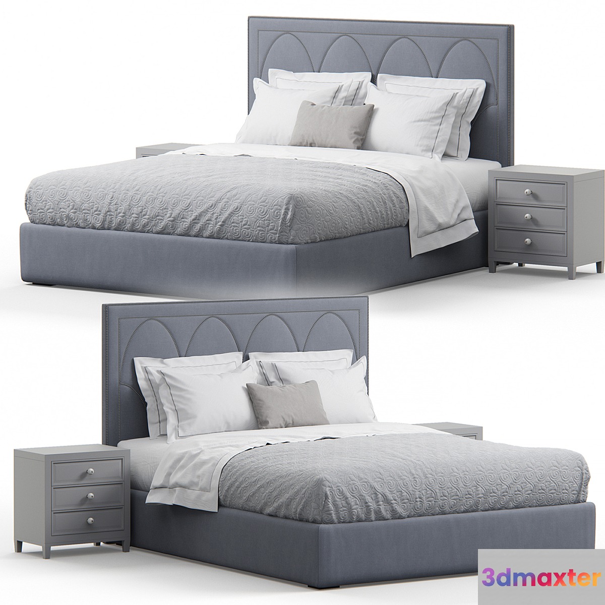 Regan upholstered king bed 3D Max