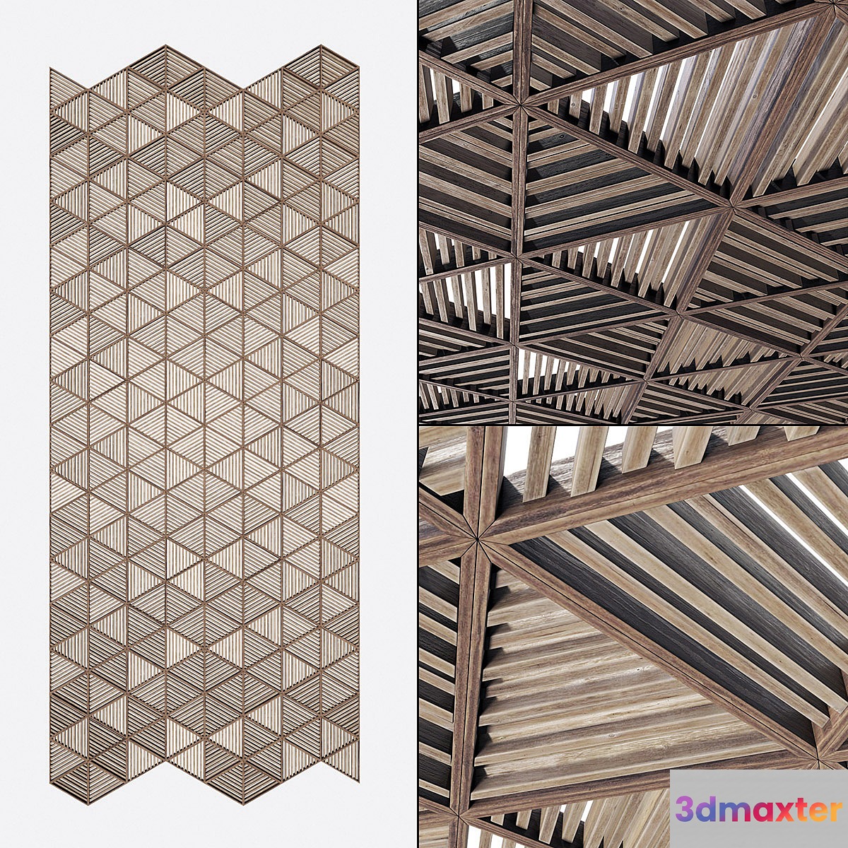 Ceiling parametric Triangle rail n2 _ Rack ceiling made of parametric triangles No. 2 3D Max