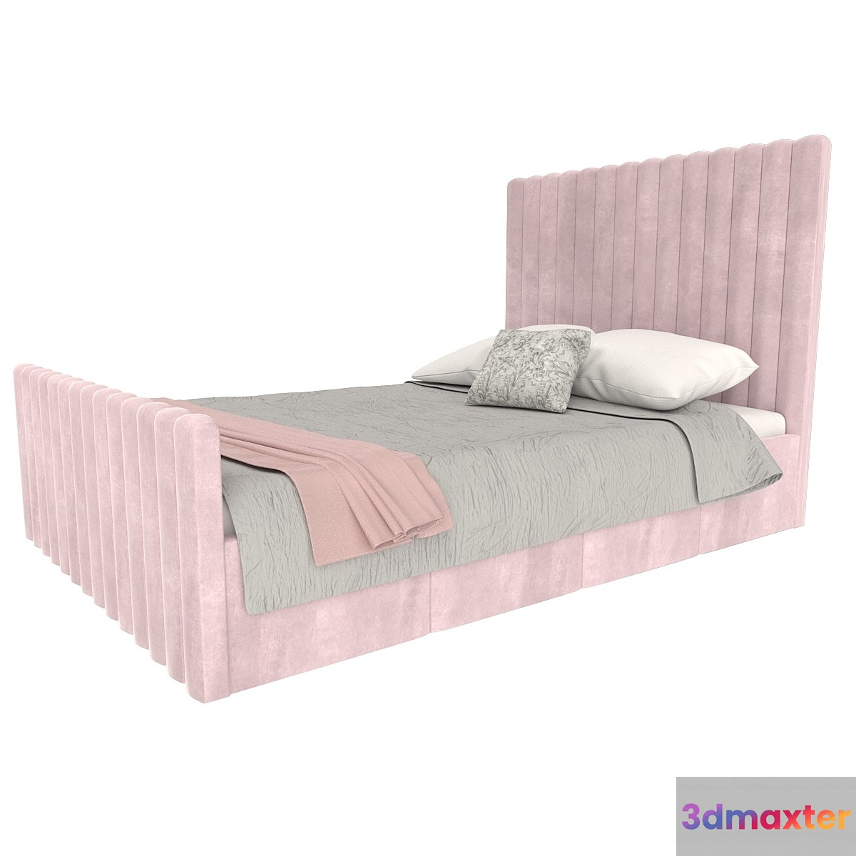 Khloe Double Side Ottoman Bed in Baby Pink Velvet