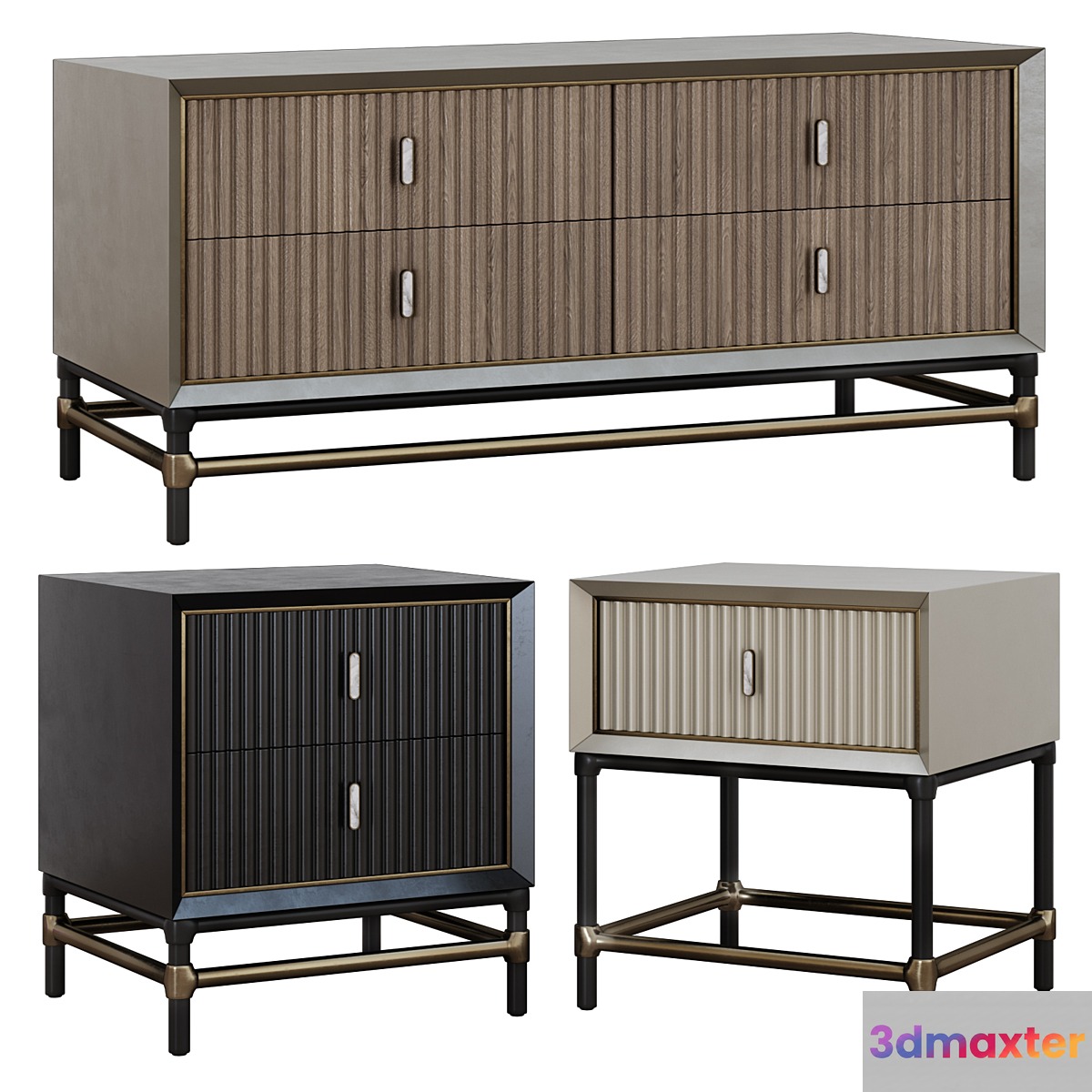 Chest of drawers and bedside tables in Art Deco style 05 - No.4