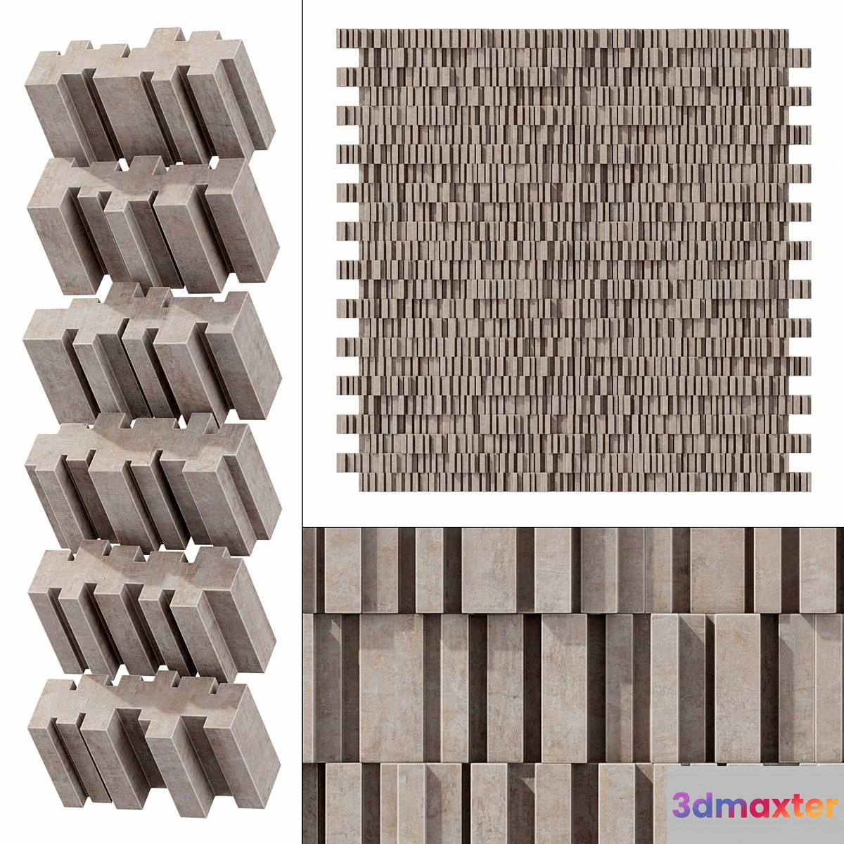 Stone block line brick n1 _ Linear block bricks 3D Max