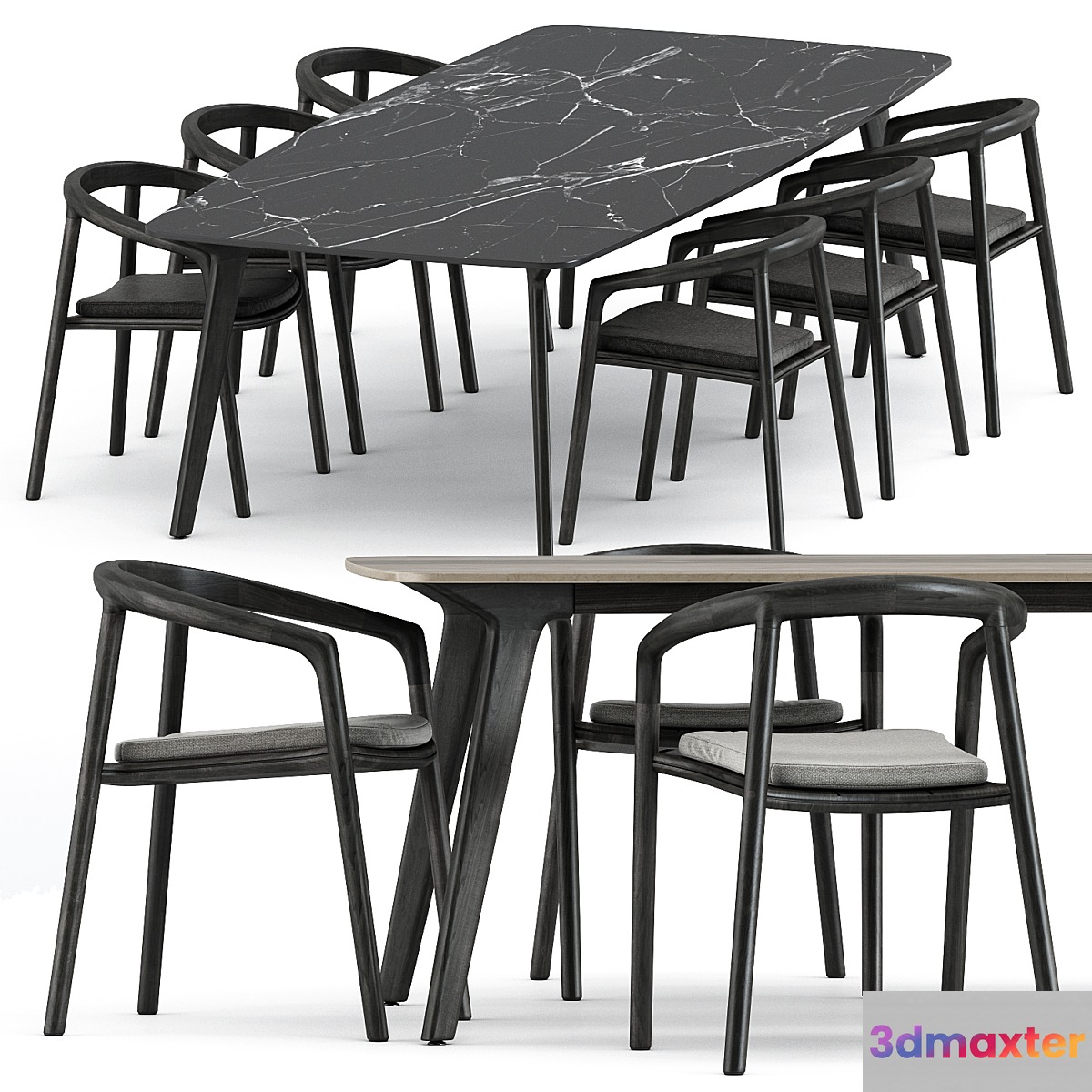 Solid armchair and Torsa Dining table Teak CF 264 by manutti 3D Max